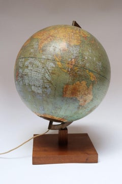 Vintage French Modern Illuminated Glass Globe Terrestre by Girard et Barrère