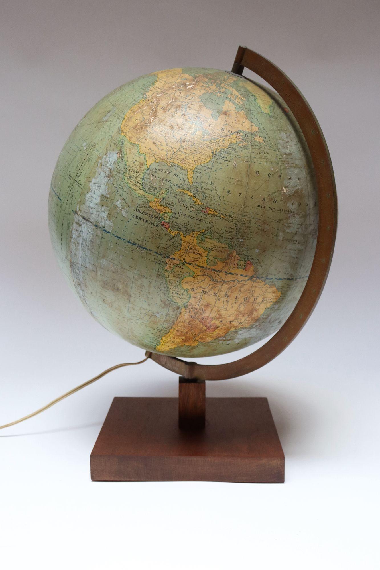 Mid-Century Modern Vintage French Modern Illuminated Glass Globe Terrestre by Girard et Barrère For Sale
