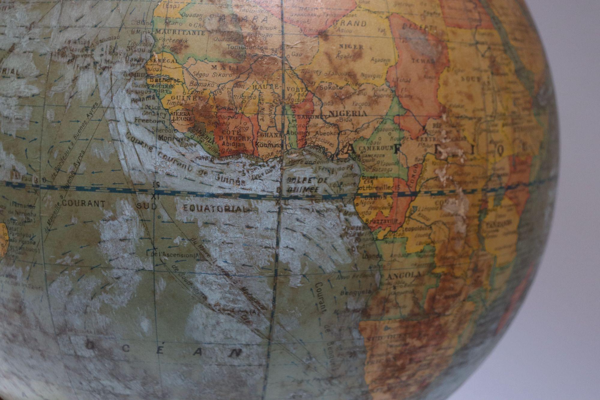 Brass Vintage French Modern Illuminated Glass Globe Terrestre by Girard et Barrère For Sale