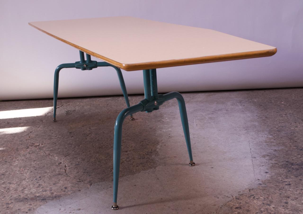 Mid-20th Century Vintage French Modern Laminated Plywood and Steel Adjustable Writing Table