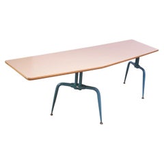 Retro French Modern Laminated Plywood and Steel Adjustable Writing Table