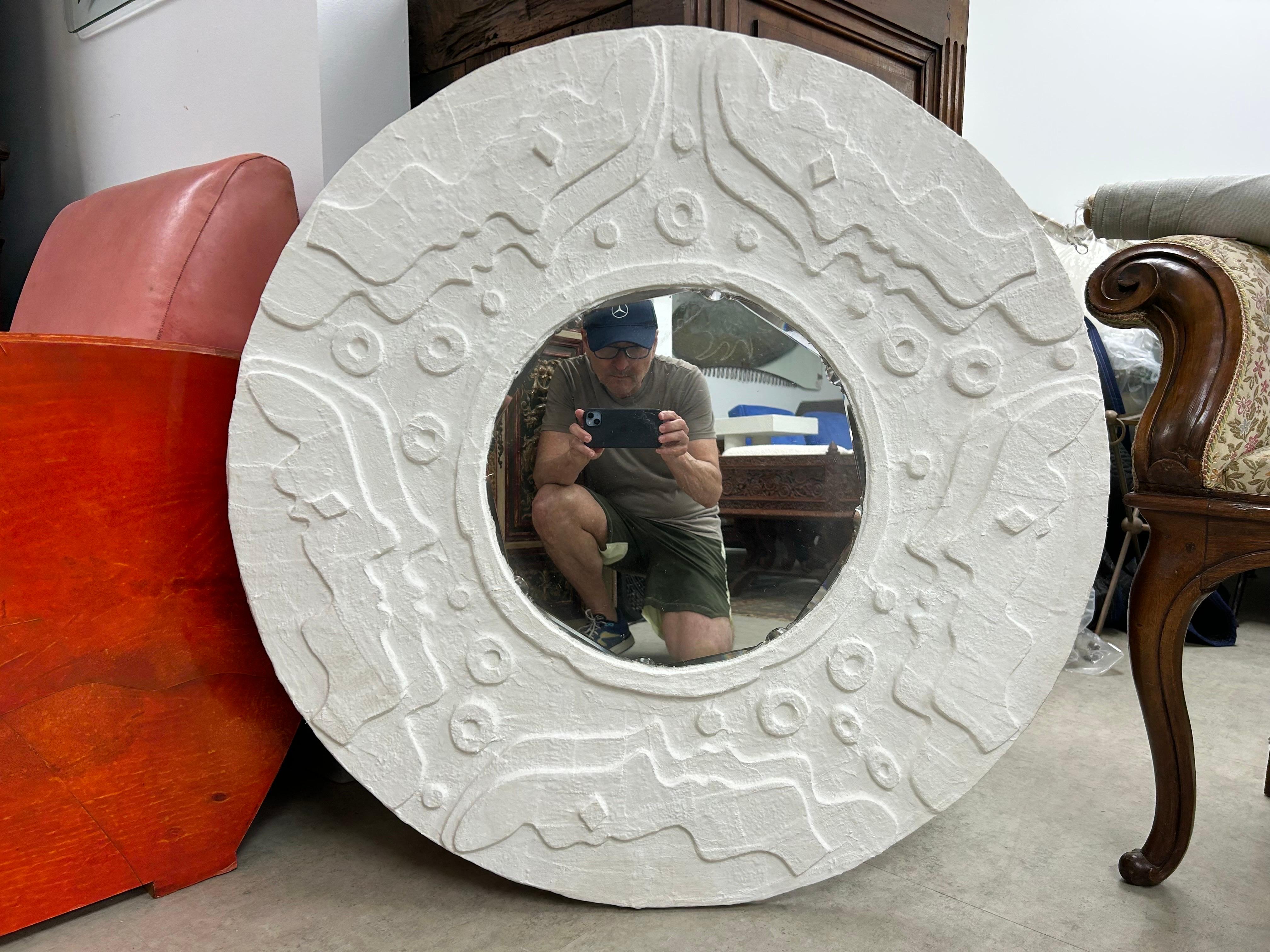 Miroir biseauté en plâtre, Vintage French Modern 4