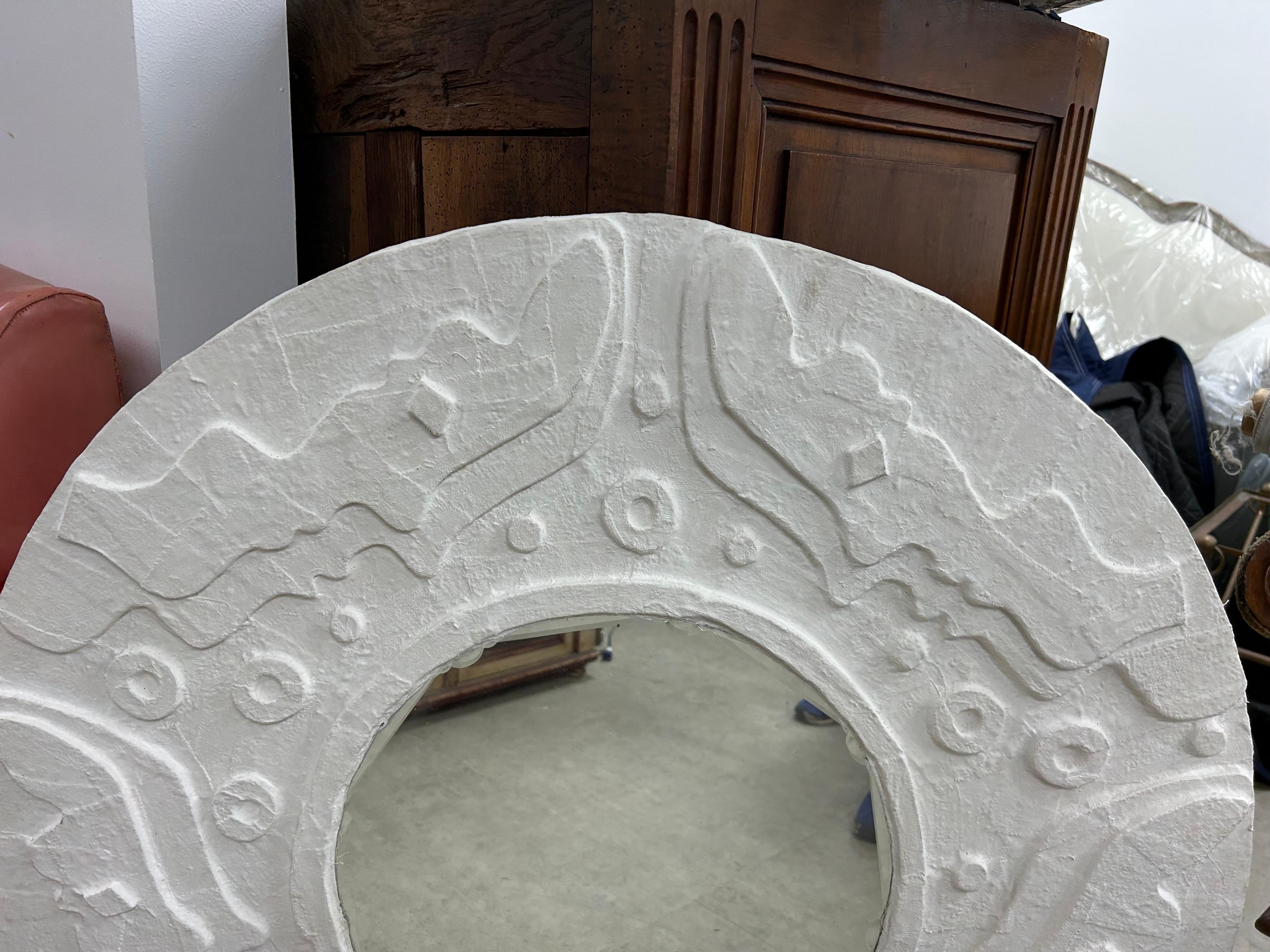 Organique Miroir biseauté en plâtre, Vintage French Modern