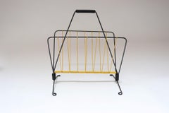 Vintage French Modern Yellow and Black Wire Magazine Rack