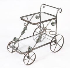 Vintage French Modernist Gilded Drinks Serving Trolley Mid 20th Century