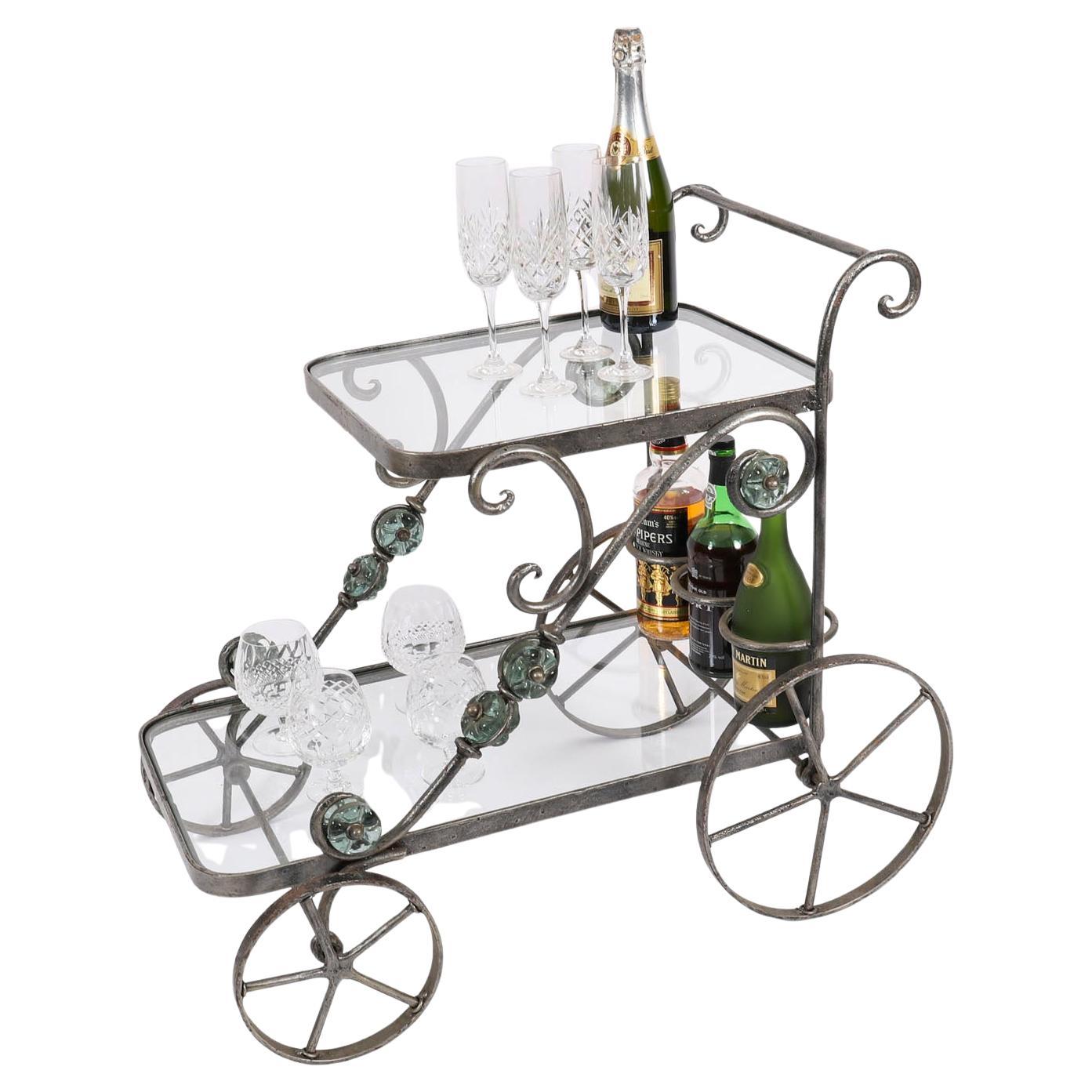 Vintage French Modernist Gilded Drinks Serving Trolley Mid 20th Century