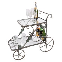 Vintage French Modernist Gilded Drinks Serving Trolley Mid 20th Century