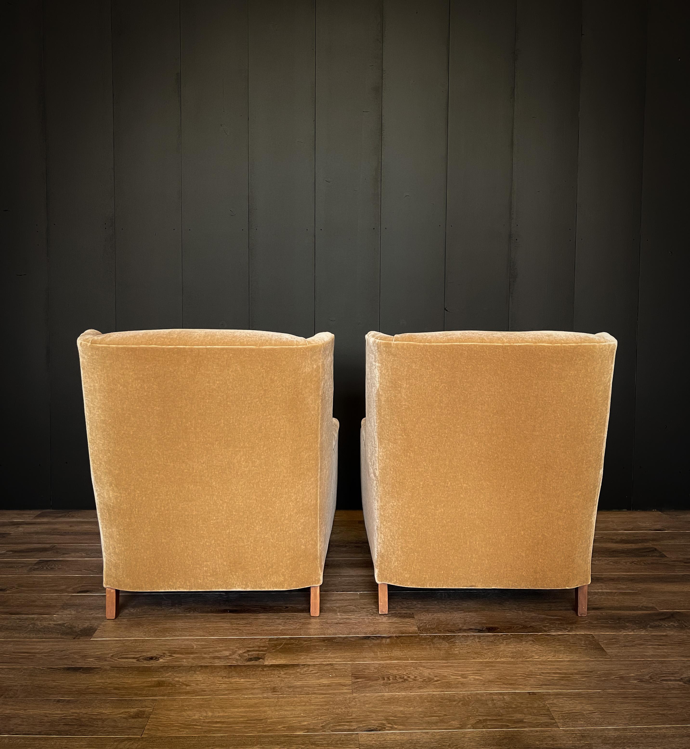 20th Century Vintage French Mohair Lounge Chairs, Art Deco, Early Mid Century, Pair For Sale