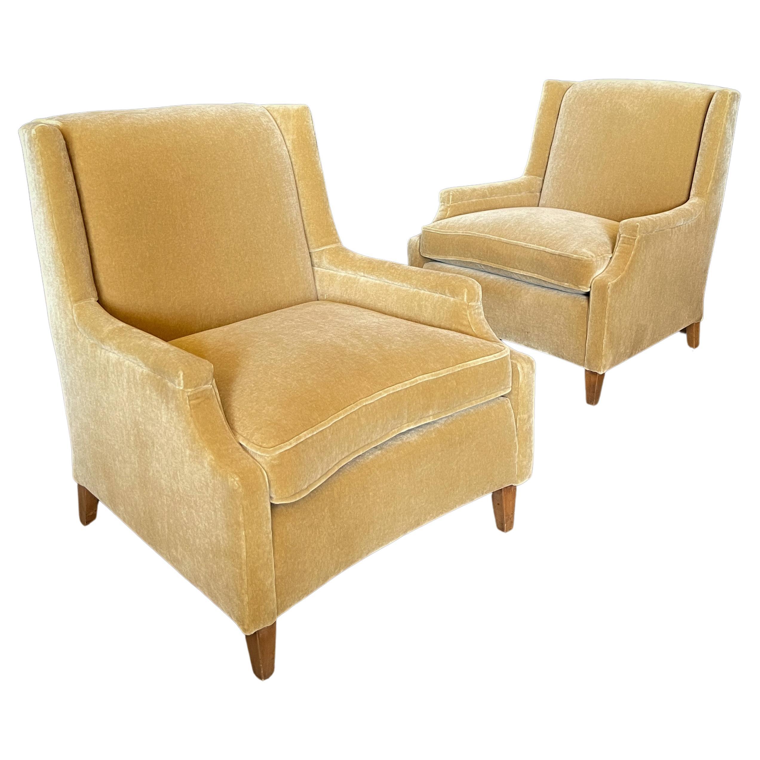 Vintage French Mohair Lounge Chairs, Art Deco, Early Mid Century, Pair For Sale