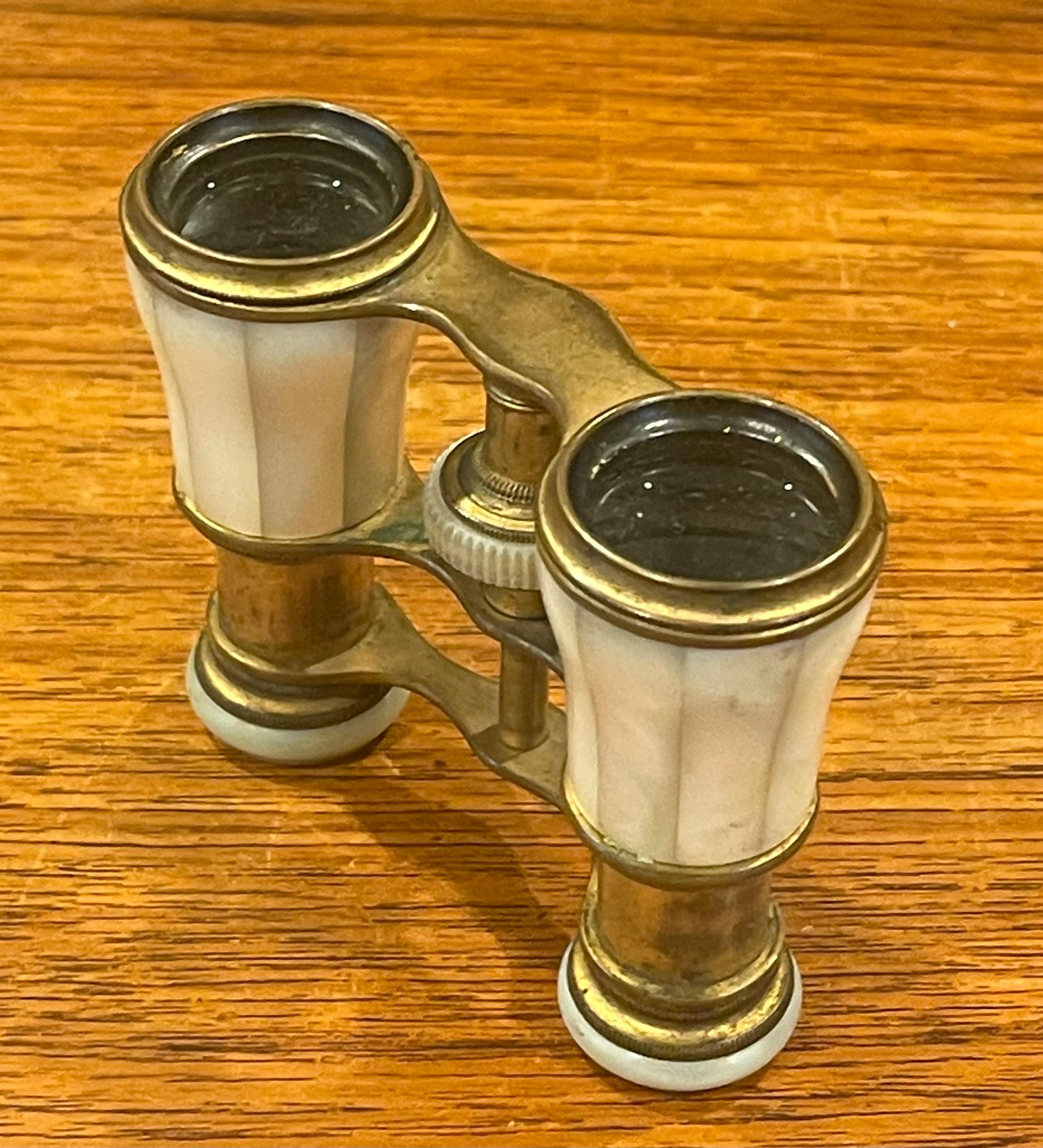 Vintage French Mother-of-Pearl and Brass Opera Glasses by LeClaire of Paris 7