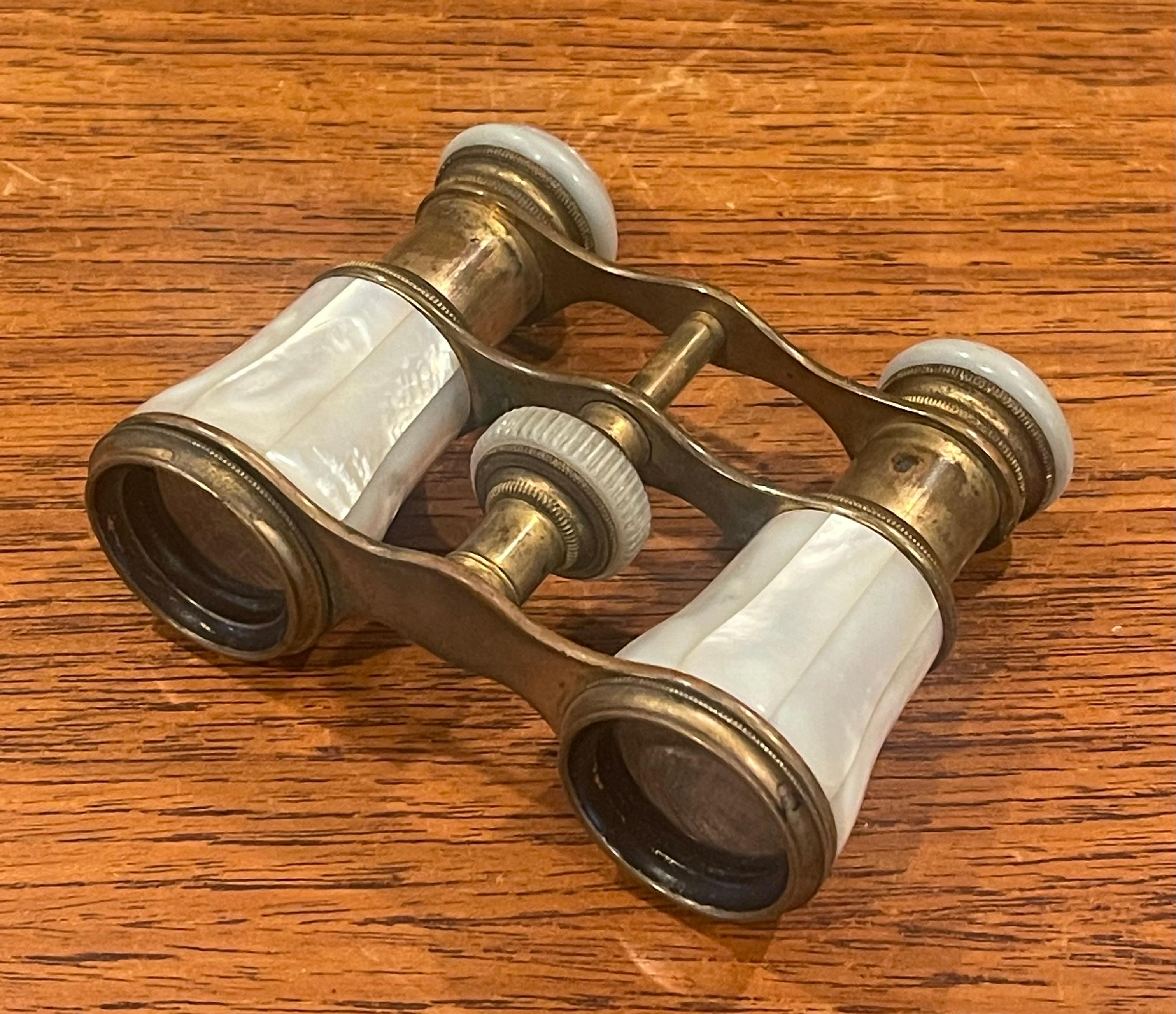 20th Century Vintage French Mother-of-Pearl and Brass Opera Glasses by LeClaire of Paris