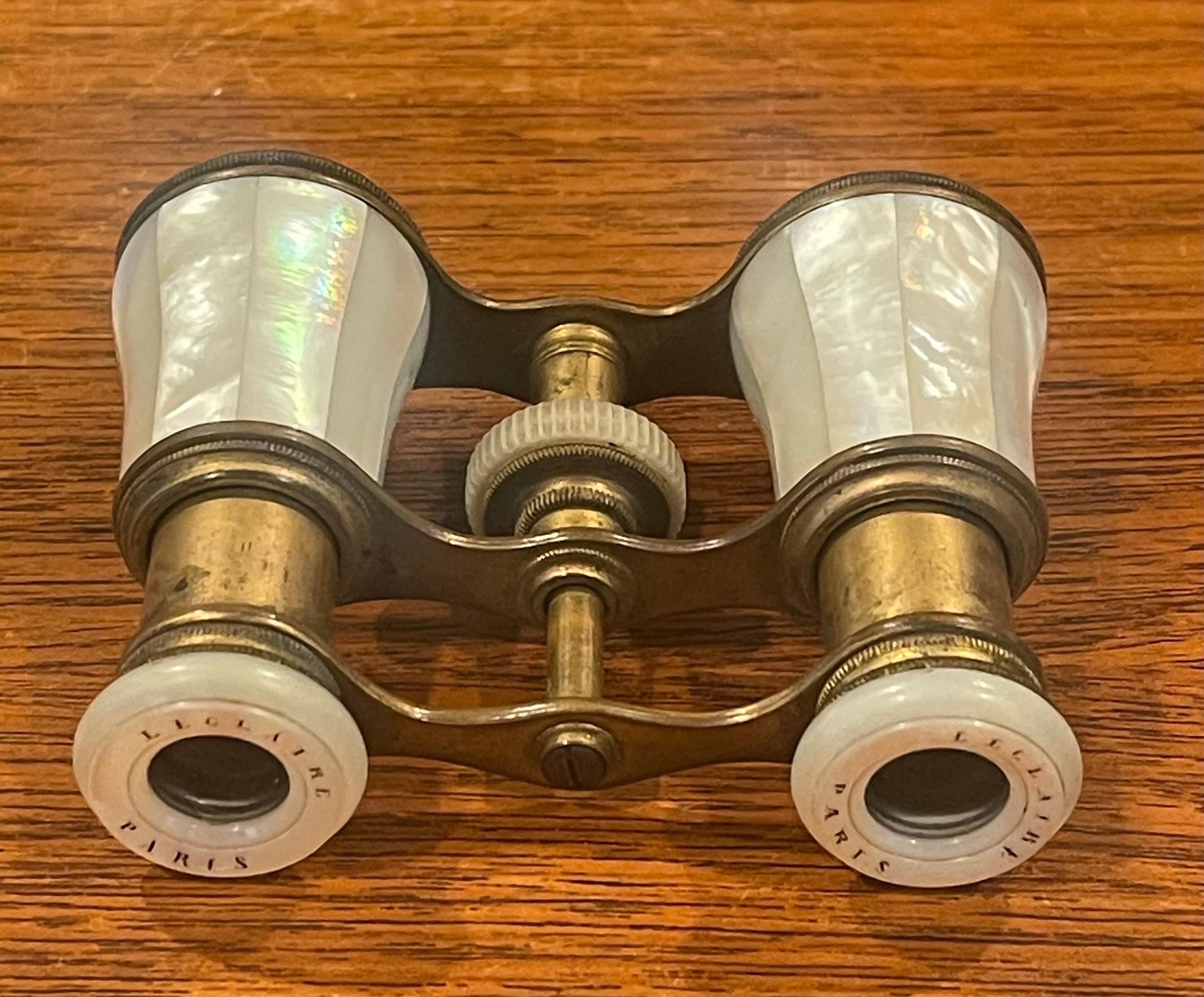 Vintage French Mother-of-Pearl and Brass Opera Glasses by LeClaire of Paris 4