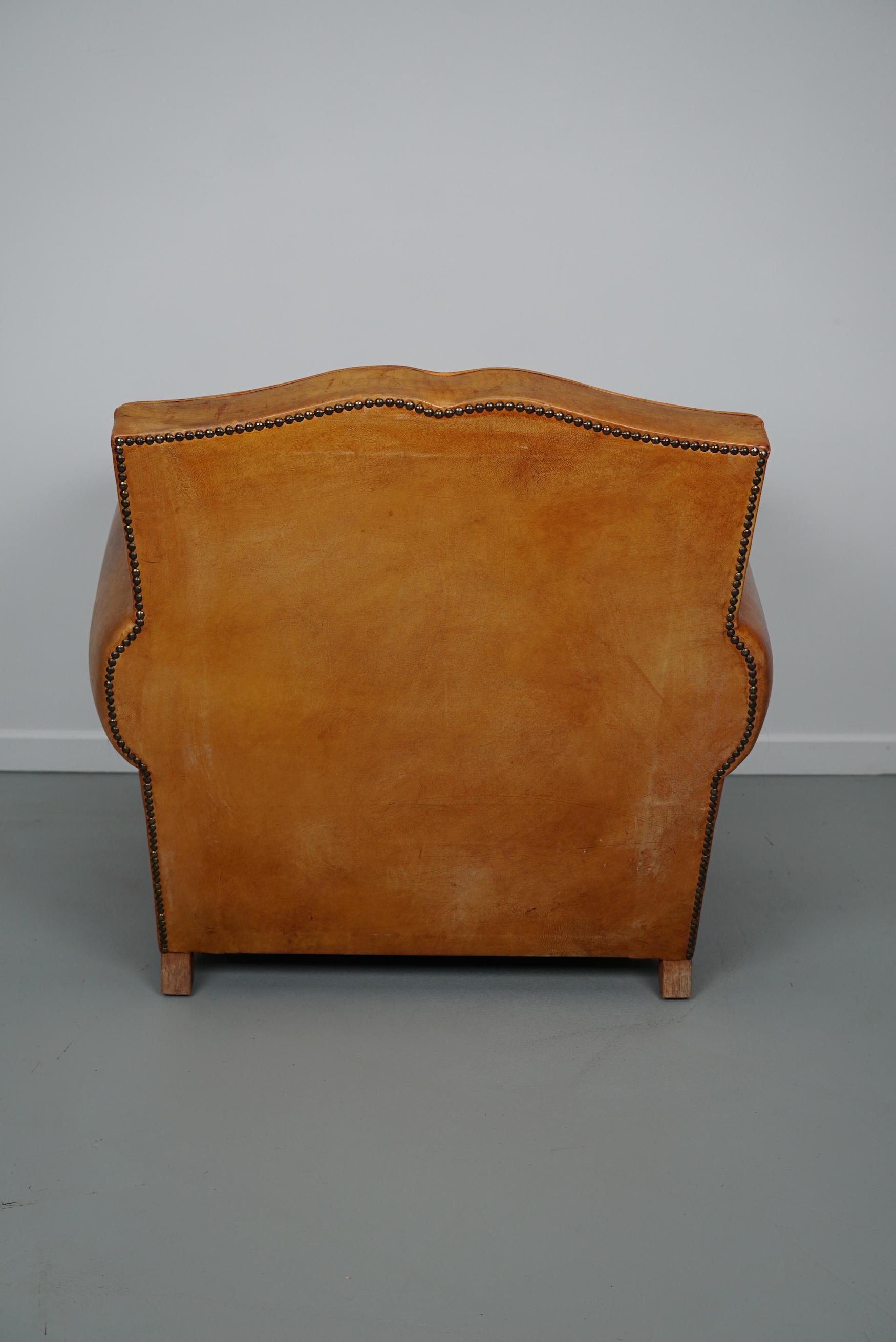 Vintage French Moustache Back Cognac-Colored Leather Club Chair 3