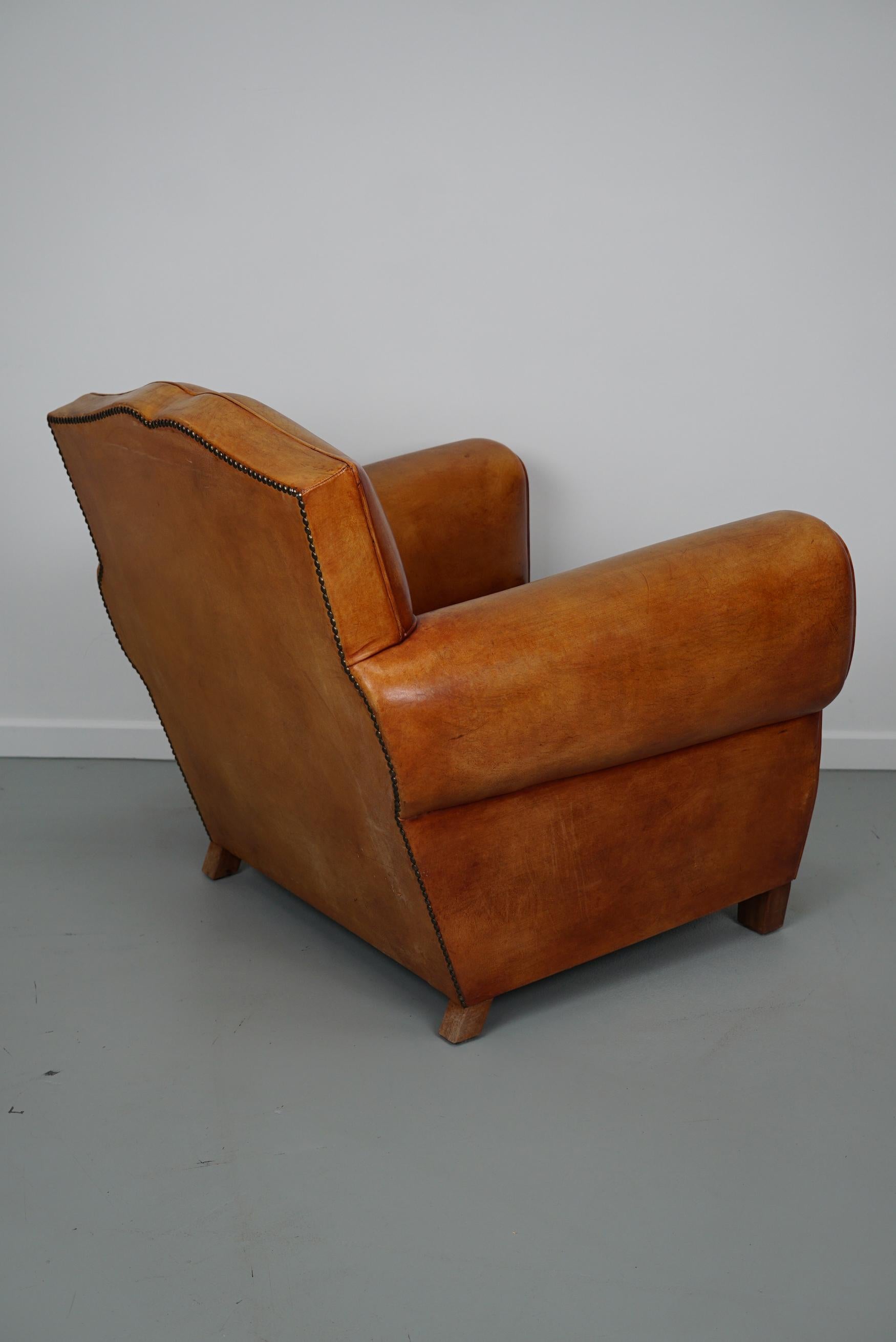Vintage French Moustache Back Cognac-Colored Leather Club Chair 4