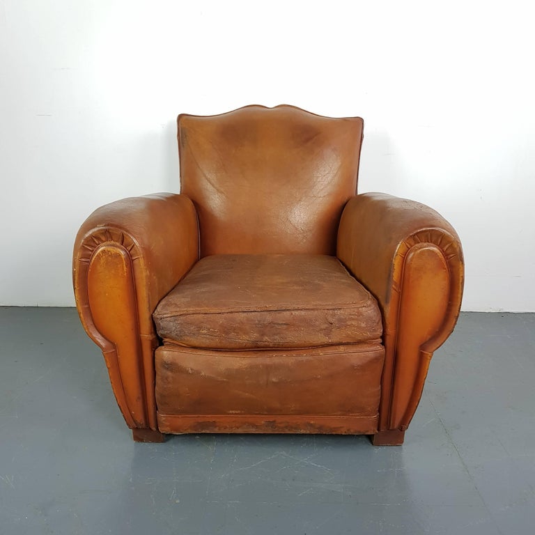 Vintage French Moustache Backed Leather Club Chair For ...
