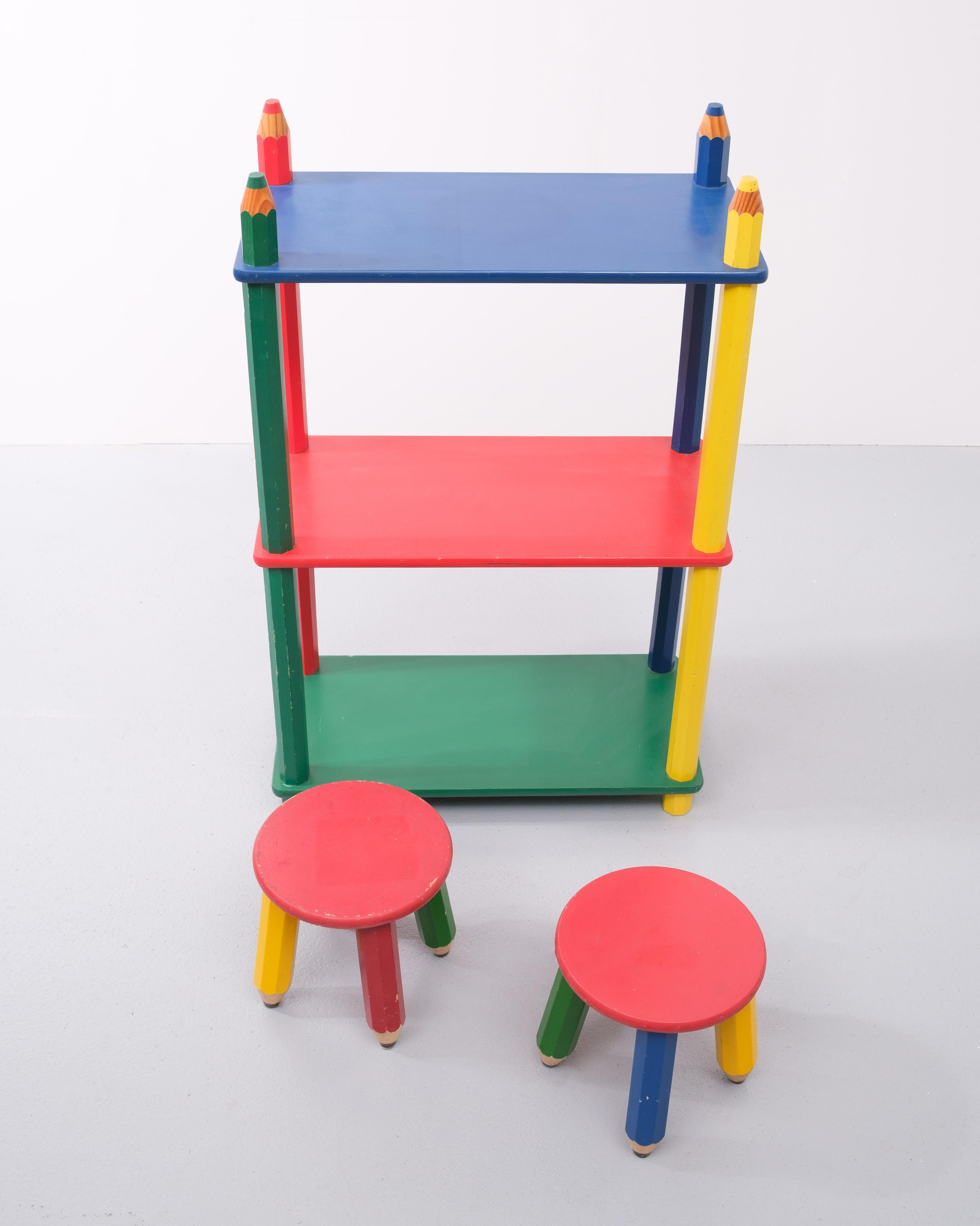Post-Modern Vintage French Multicolored Bookcase by Pierre Sala, 1980