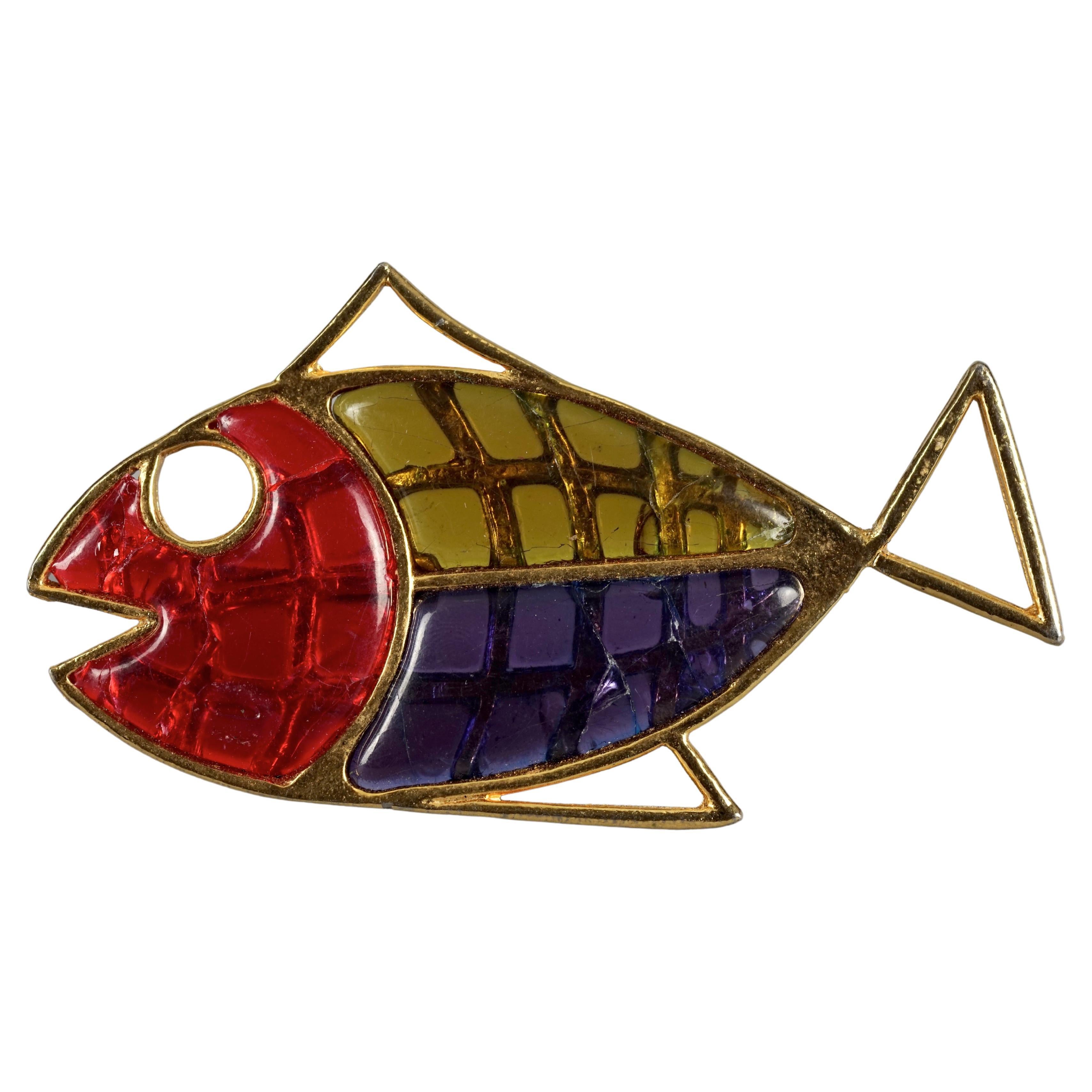 Vintage French Multicolour Fish Resin Brooch For Sale