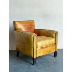 Vintage French Nailhead Stained Leather Club Chair