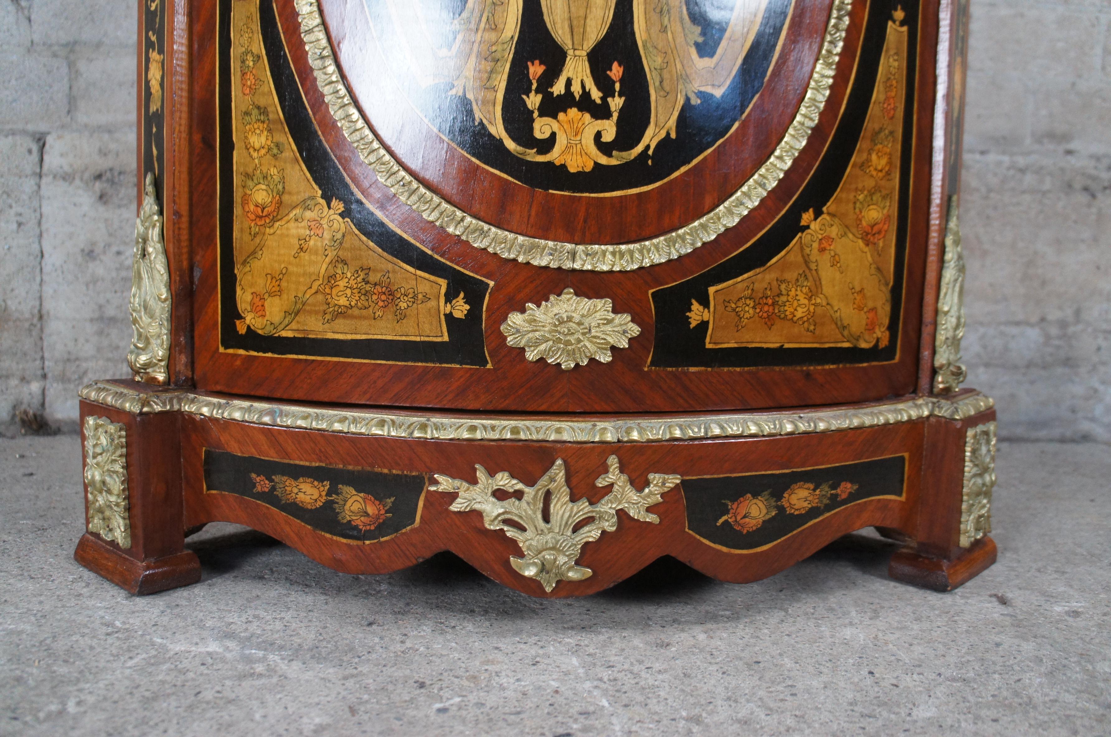 Vintage French Napoleon III Boulle Style Walnut & Marble Ormolu Corner Cabinet 2