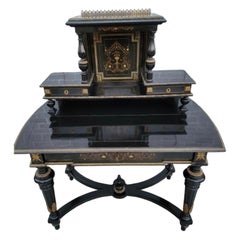 Vintage French Napoleon III Style Ebonized Lacquered Bonheur Du Jour Desk