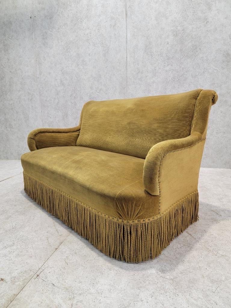 Mohair Vintage French Napoleon III Style Scroll Back Sofa For Sale