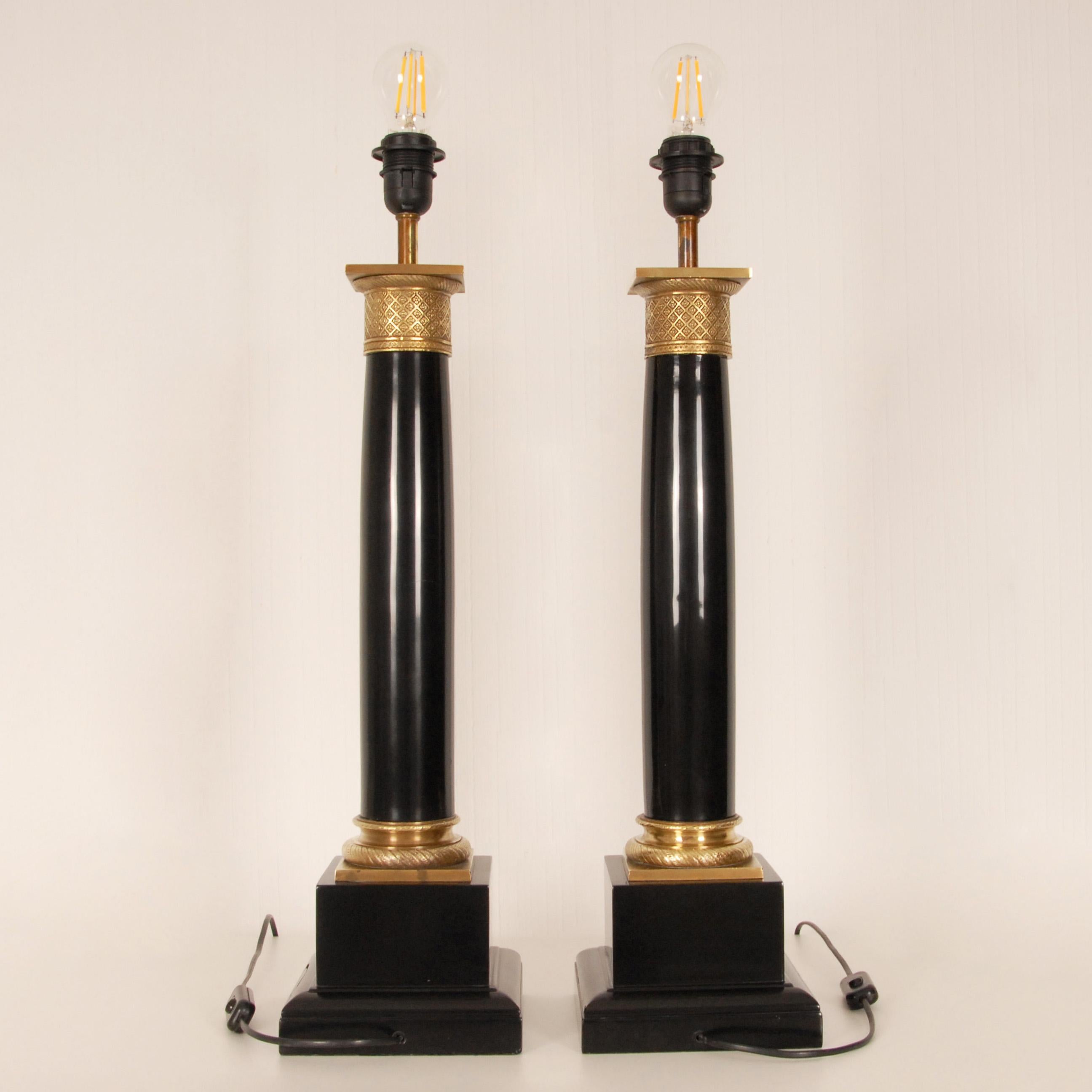 Vintage French Napoleonic Lamps Black Marble Gold Gilt Bronze Table Lamps a pair 4
