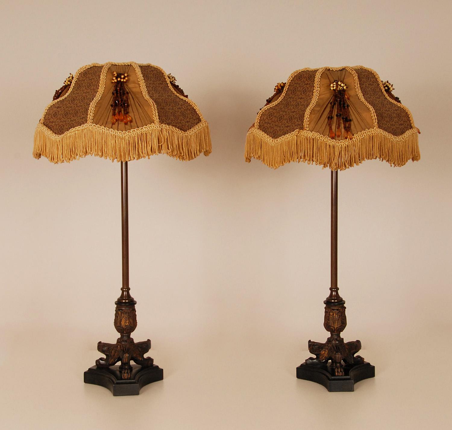 Hand-Crafted Vintage French Napoleonic Table Lamps Tripod Base Lion Paws Empire Lamps a Pair For Sale