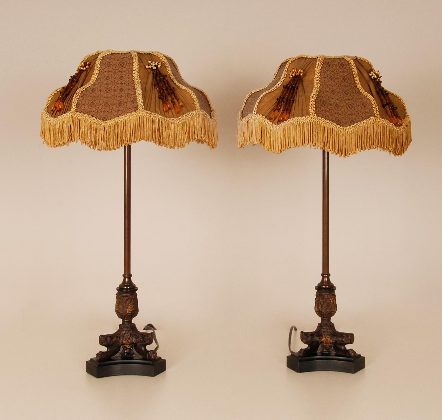Vintage French Napoleonic Table Lamps Tripod Base Lion Paws Empire Lamps a Pair In Good Condition For Sale In Wommelgem, VAN