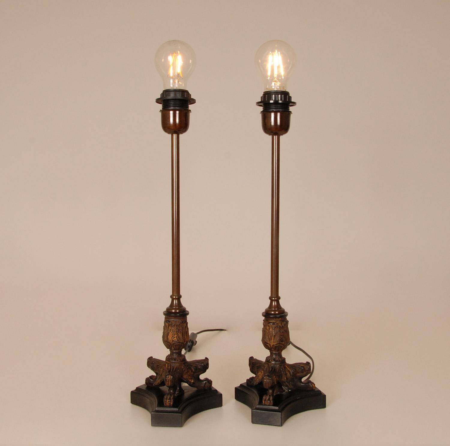 Vintage French Napoleonic Table Lamps Tripod Base Lion Paws Empire Lamps a Pair For Sale 2