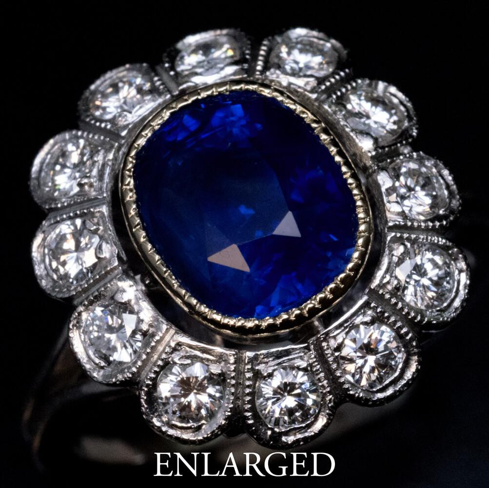 French Cut Vintage French Natural Ceylon Sapphire Diamond Gold Platinum Engagement Ring