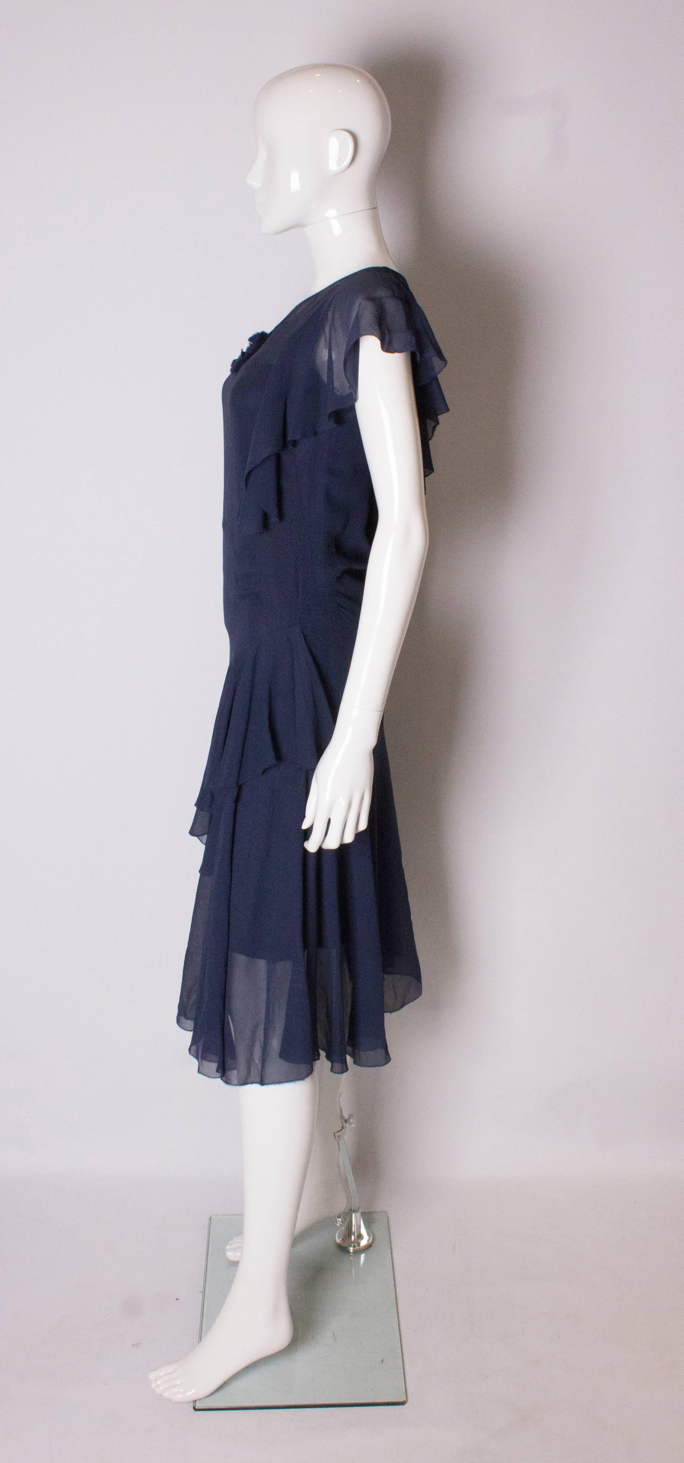 Women's Vintage French Navy Chiffon Dress For Sale