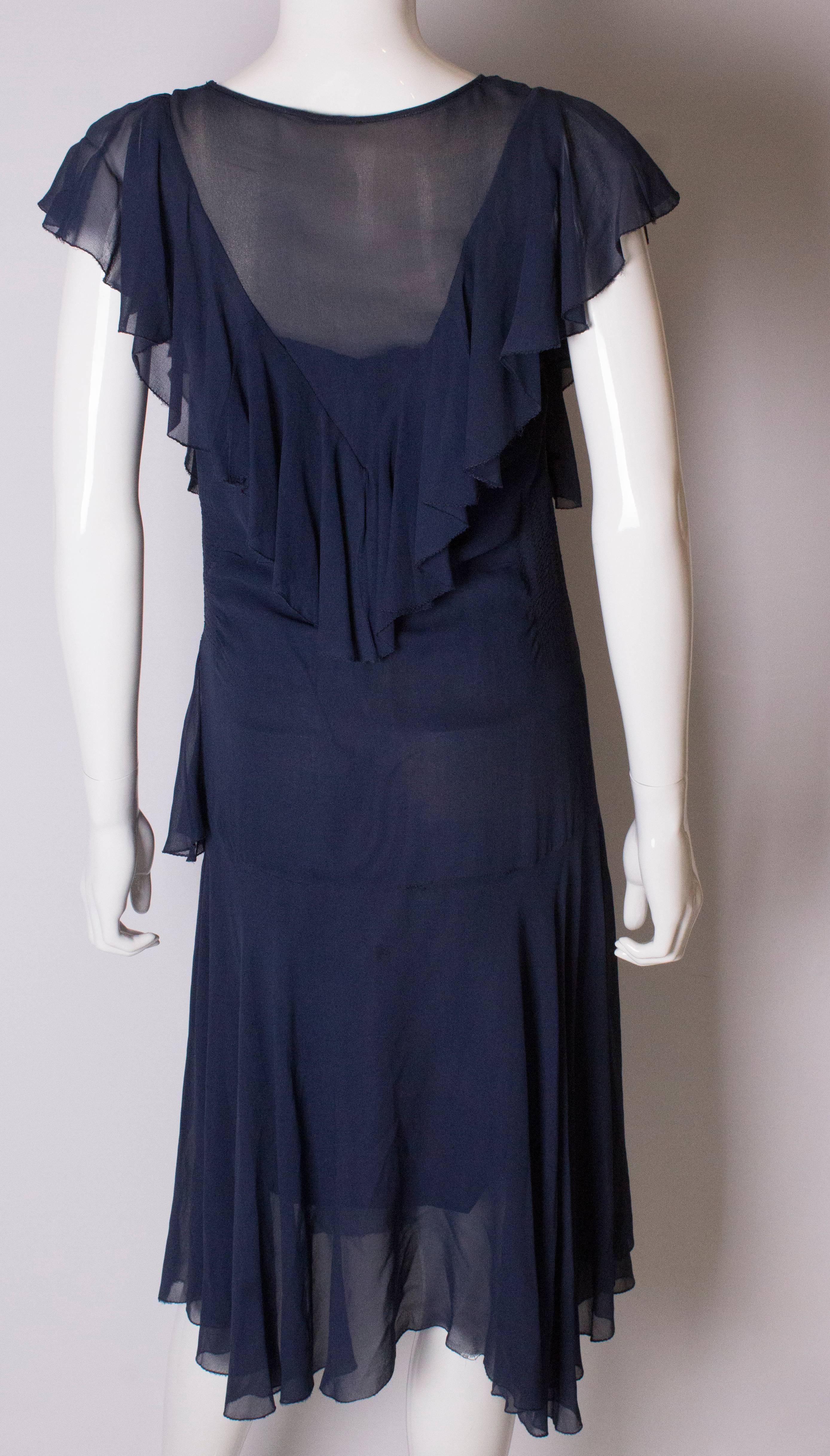 Vintage French Navy Chiffon Dress For Sale 3