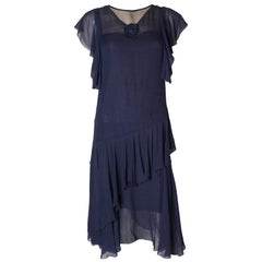 Vintage French Navy Chiffon Dress