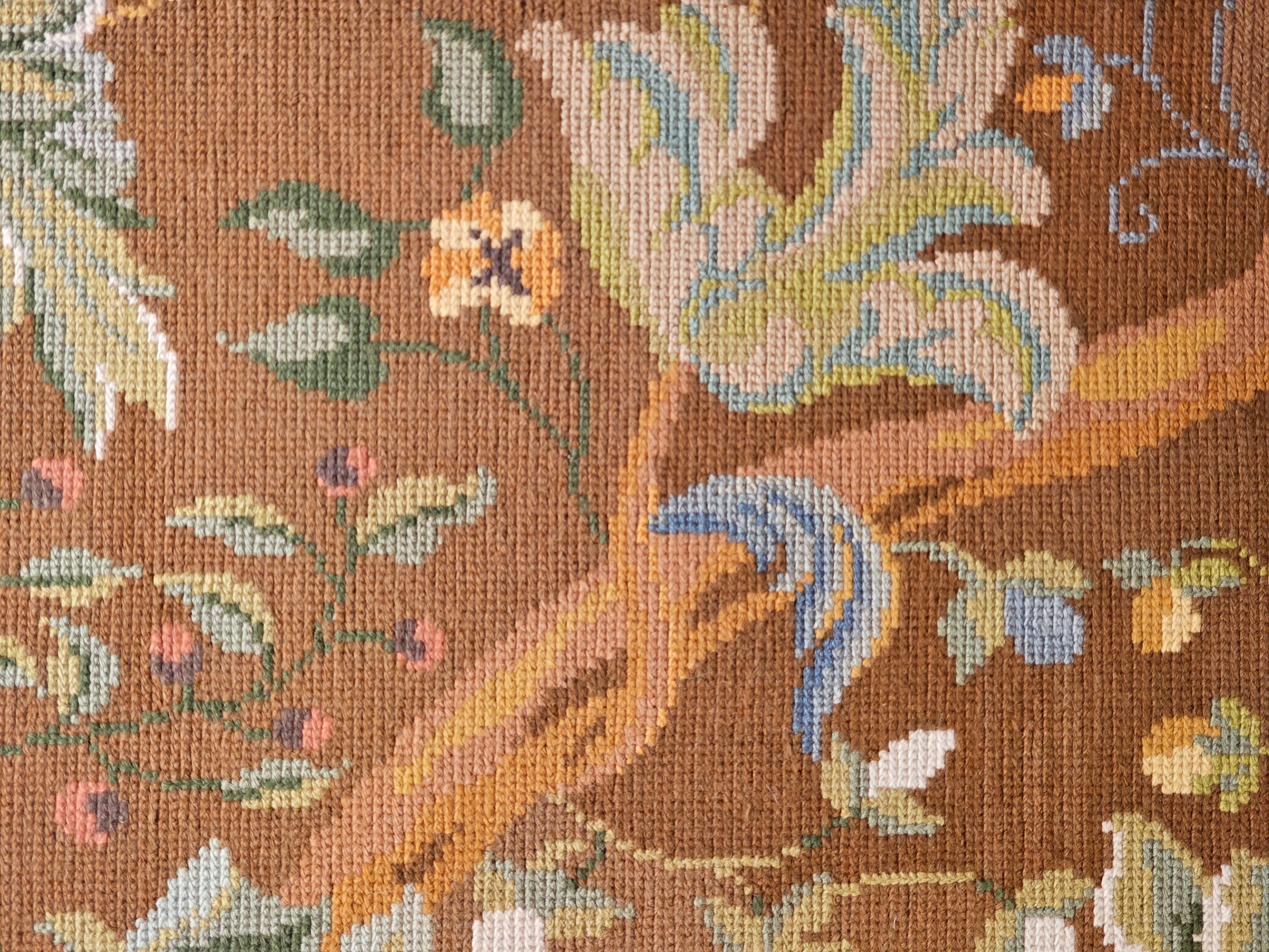Vintage French Needlepoint Runner in Floral Pattern in Green, Blue, Brown, Pink For Sale 2