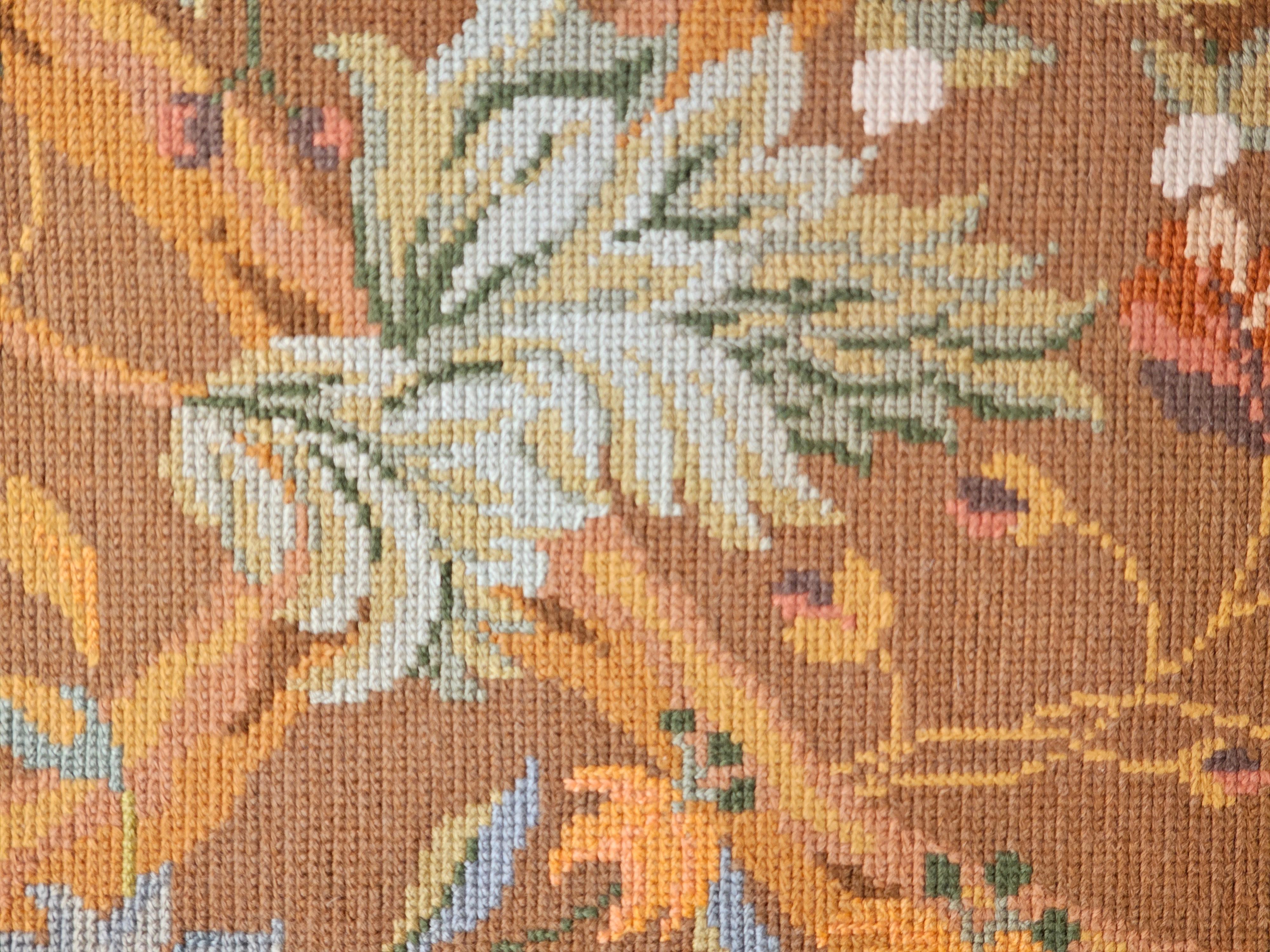 Vintage French Needlepoint Runner in Floral Pattern in Green, Blue, Brown, Pink For Sale 3