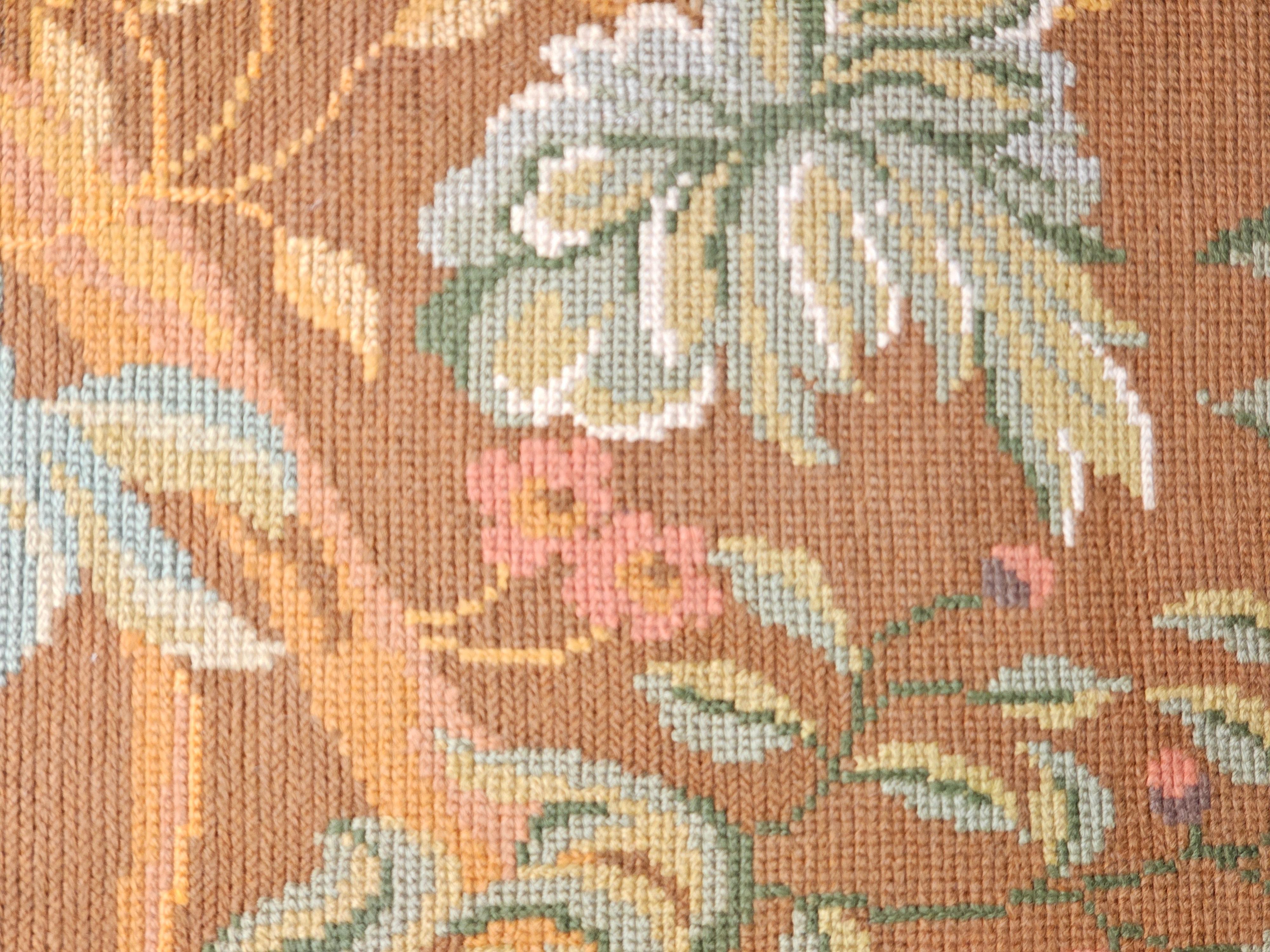 Vintage French Needlepoint Runner in Floral Pattern in Green, Blue, Brown, Pink For Sale 4