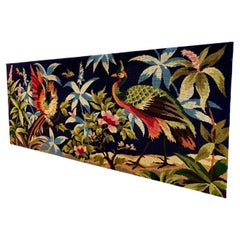 Vintage French Needlepoint Tapestry Bird of Paradise