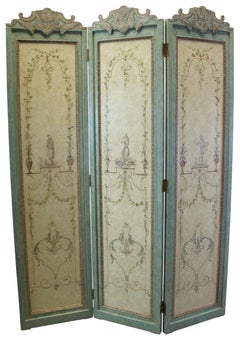 Vintage French Neoclassical 3 Panel Painted Folding Screen Room Divider