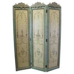 Vintage French Neoclassical 3 Panel Painted Folding Screen Room Divider