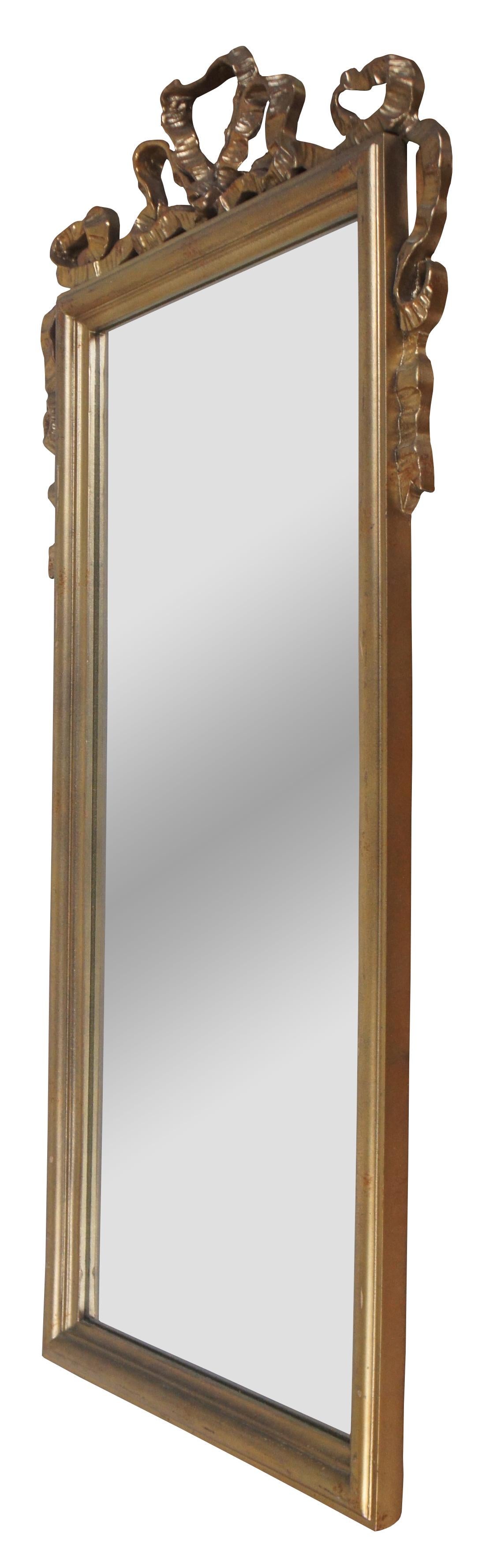 Napoleon III Vintage French Neoclassical Beveled Gold Gilt Ribbon Wall Hall Vanity Mirror