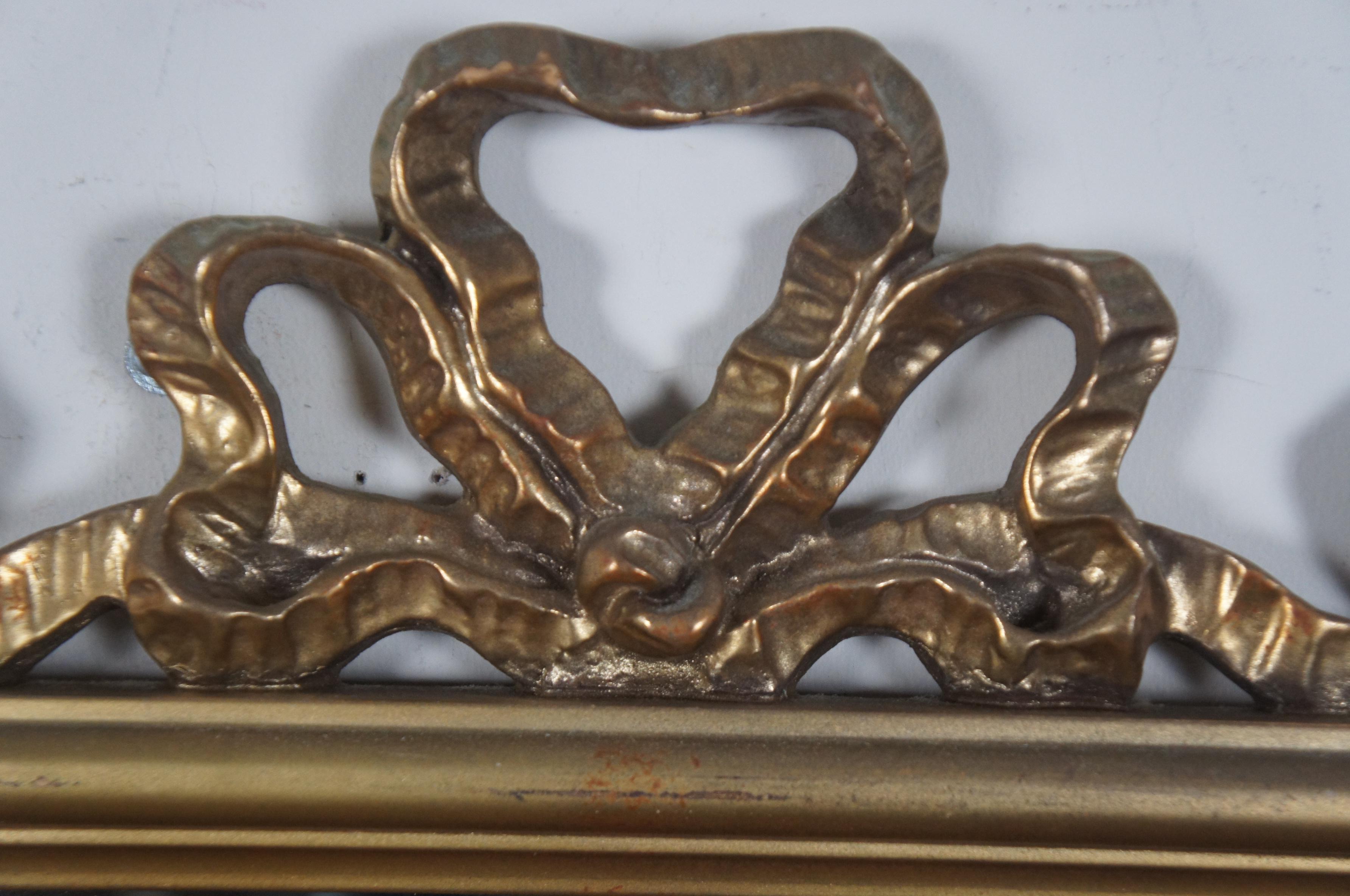 Vintage French Neoclassical Beveled Gold Gilt Ribbon Wall Hall Vanity Mirror 4