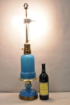 Vintage French Neoclassical Blue Opaline Glass Hollywood Regency Table Lamp