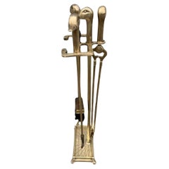 Vintage French Neoclassical Brass Mallard Duck Head Fireplace Tools