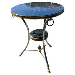 Vintage French Neoclassical Gueridon Table in Marble With Brass and Chrome