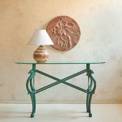 Vintage French Neoclassical Horse Motif Iron Console Table