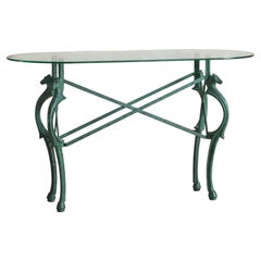 Vintage French Neoclassical Horse Motif Iron Console Table