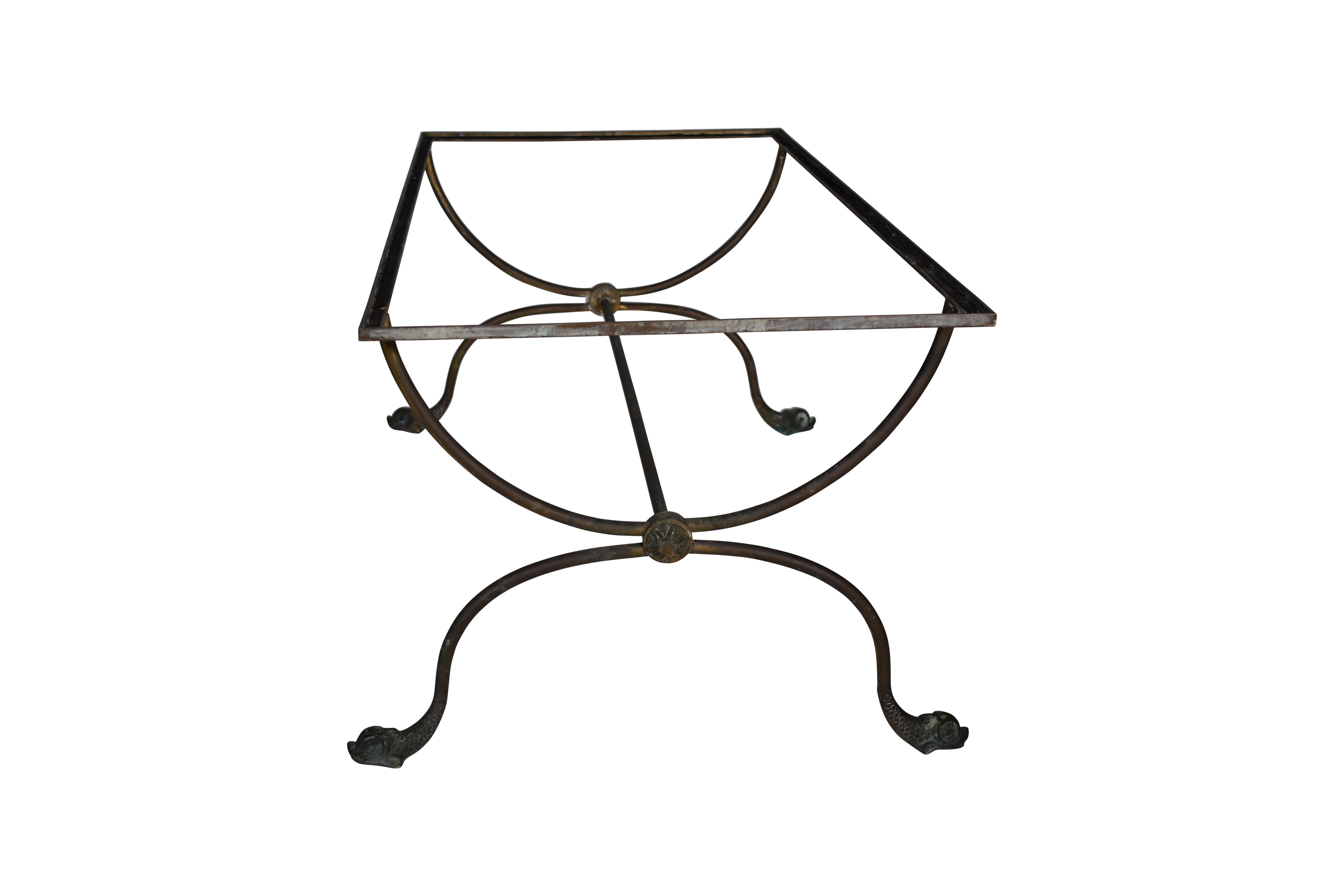 French Iron Neoclassical coffee table base with dolphin detail would be perfect with a mirrored inset. 