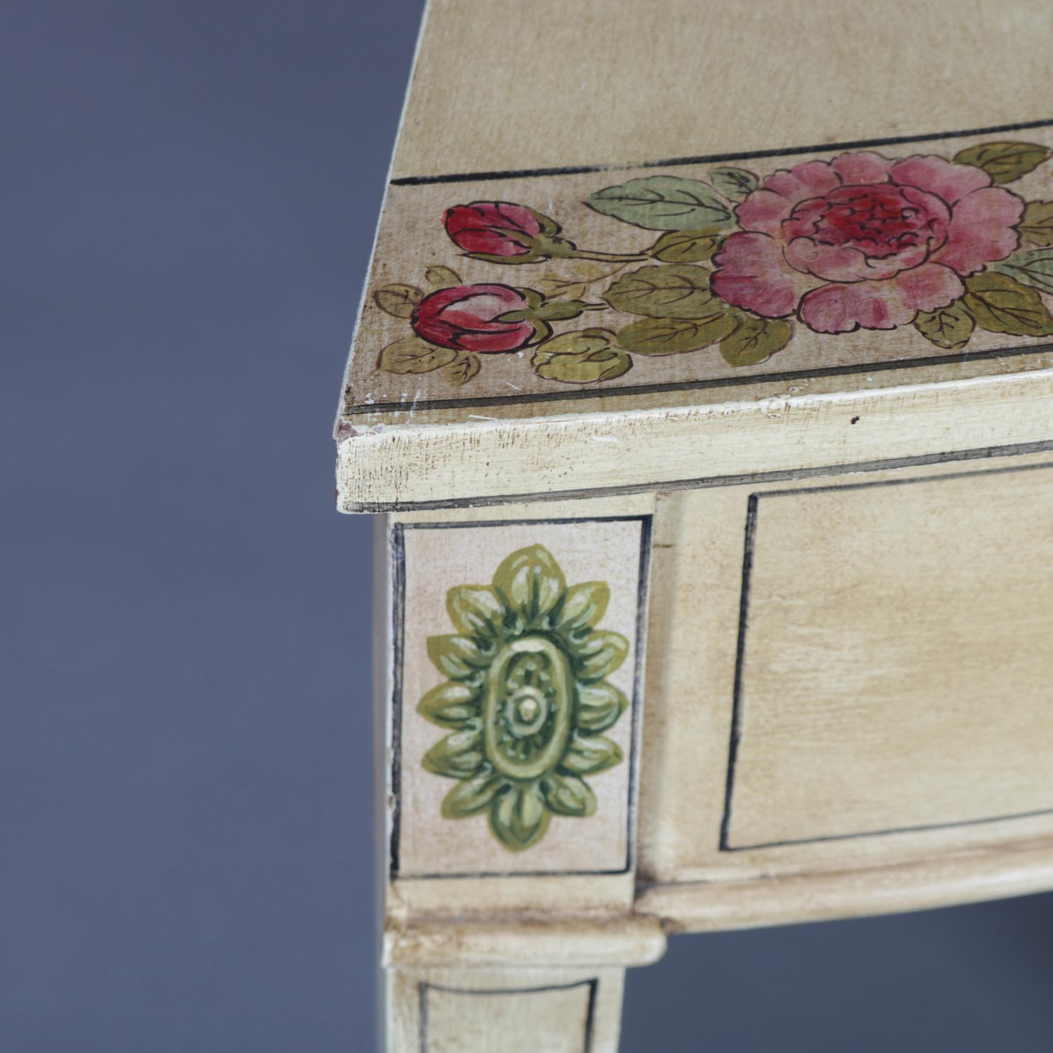 Vintage French Neoclassical Paint & Gilt Decorated Demilune Console Table (20. Jahrhundert)