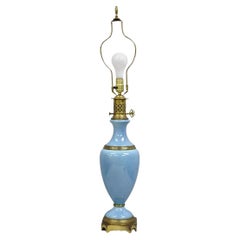 Vintage French Neoclassical Style Blue Porcelain Urn Form Brass Table Lamp