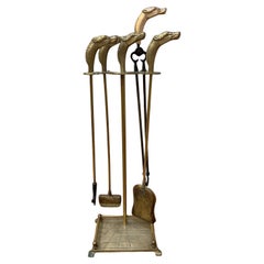 Vintage French Neoclassical Style Brass Horses Head Fireplace Tools